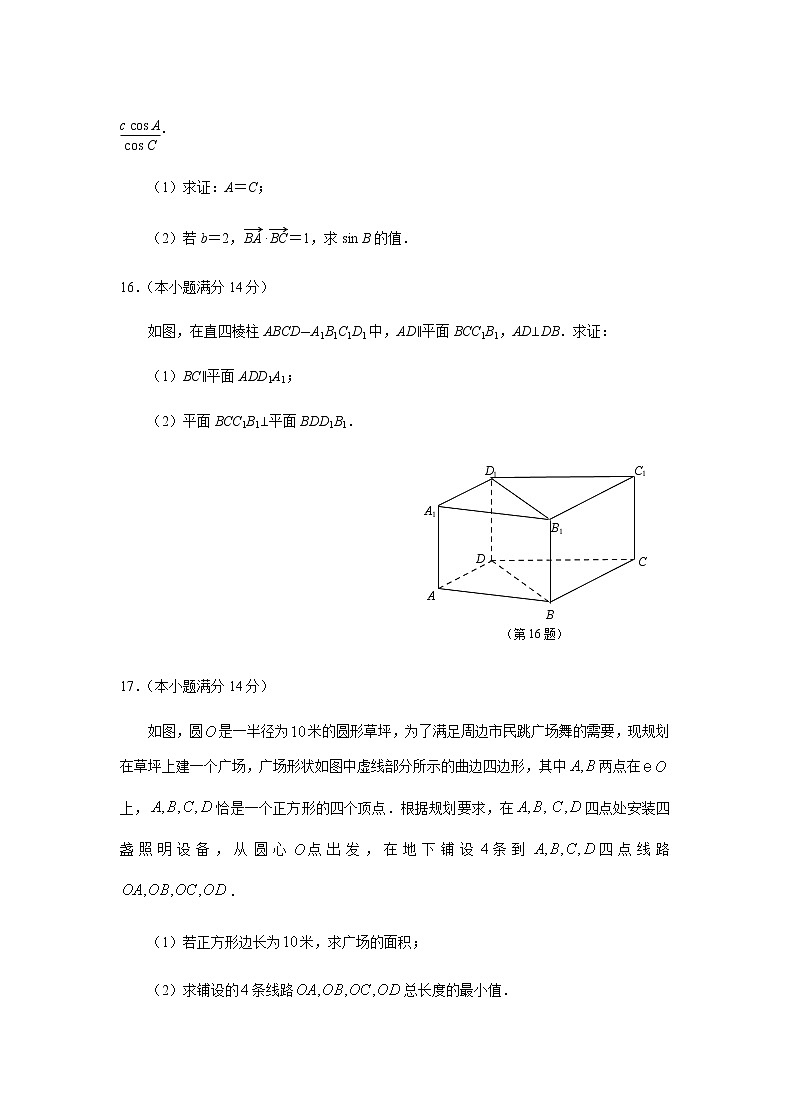 2020南京师大附中高三下学期期初检测试题数学试题（含附加题）含答案03