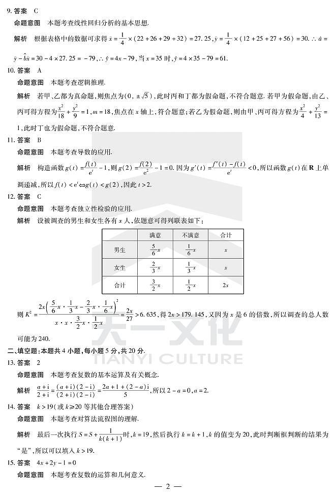 2021河南省天一大联考高二下学期期中考试数学（文）扫描版含解析02