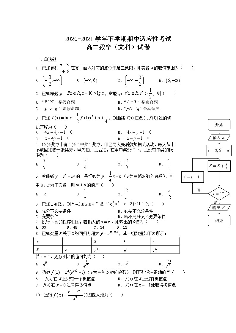 2021赣县三中高二下学期期中适应性考试数学（文）试卷含答案第1页