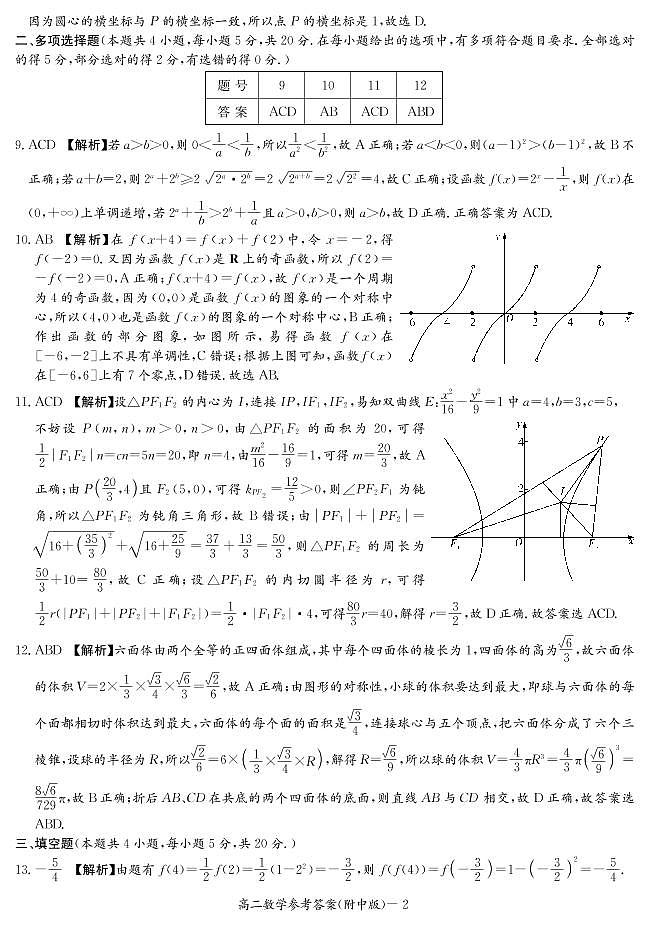 湖南师范大学附属中学2020-2021学年高二下学期第二次月考数学答案第2页
