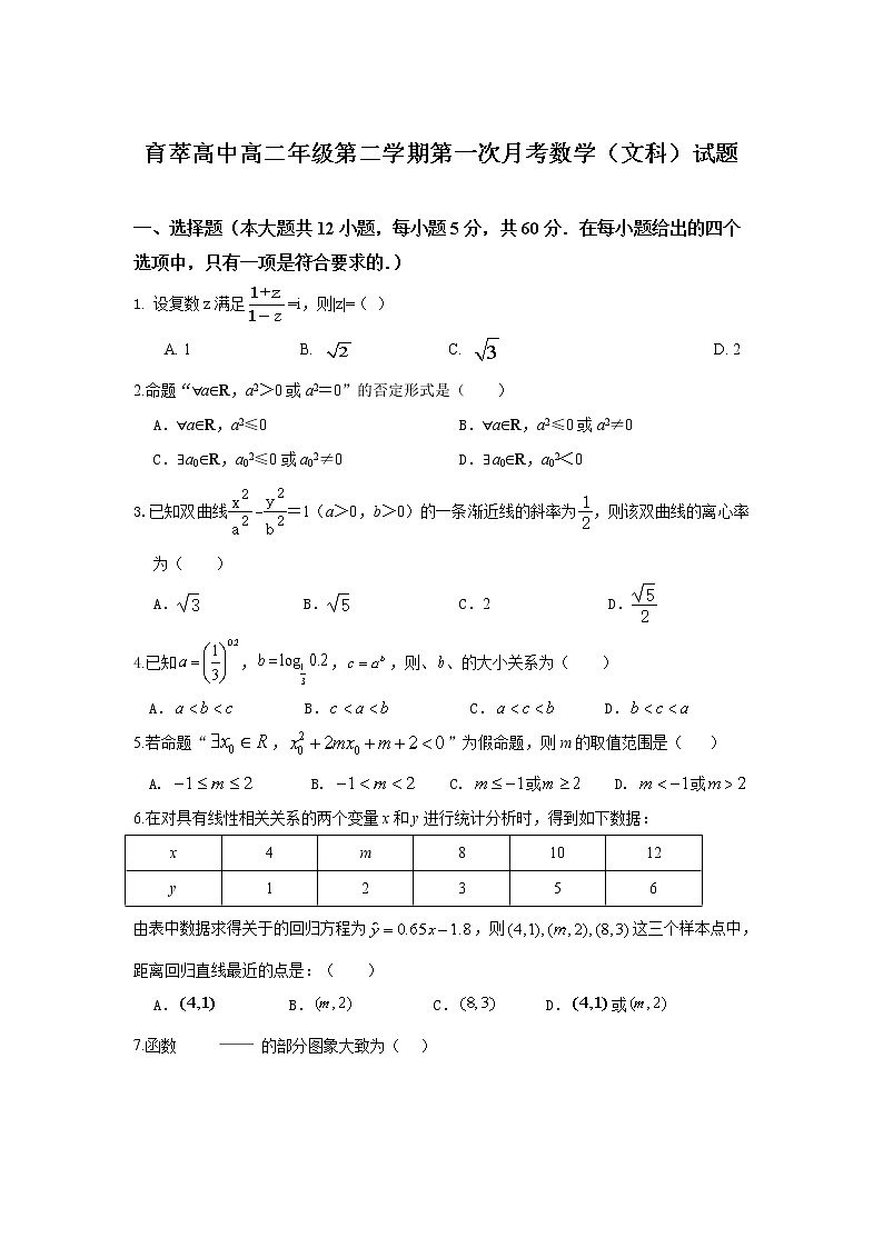 2021涡阳县育萃高级中学高二下学期第一次月考数学（文）试卷含答案第1页