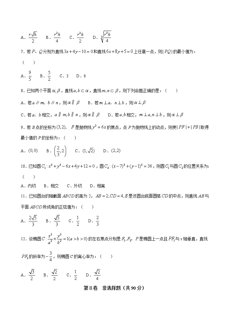 2021合肥六校高二上学期期末考试数学（理）试题含答案第2页