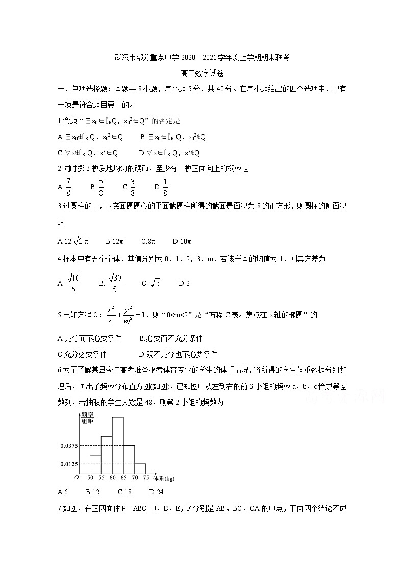 2021武汉部分重点中学高二上学期期末联考数学含答案第1页