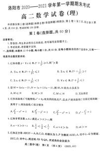 2021洛阳高二上学期期末考试数学试卷（理）扫描版含答案