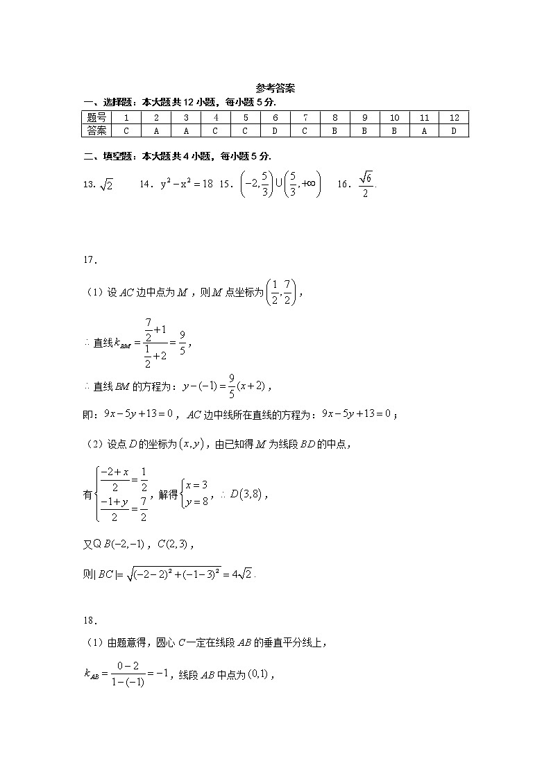 2021蚌埠三中高二上学期1月教学质量检测数学（理）试题PDF版含答案01