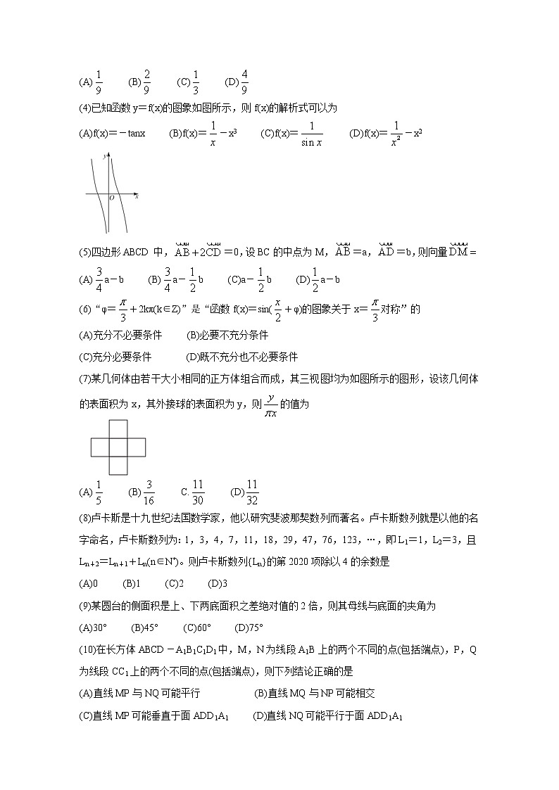 2021安徽省示范高中培优联盟高二上学期冬季联赛数学（理）含答案 试卷02
