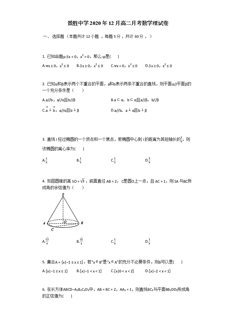 2021运城景胜中学高二上学期12月月考数学（理）试题含答案第1页