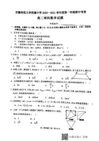 2021安徽师大附中高二上学期期中考查理科数学试题扫描版含答案