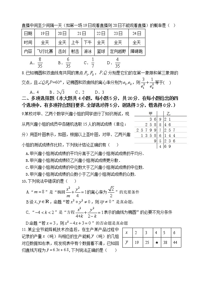 2021福州八县（）一中高二上学期期中联考数学试题含答案02