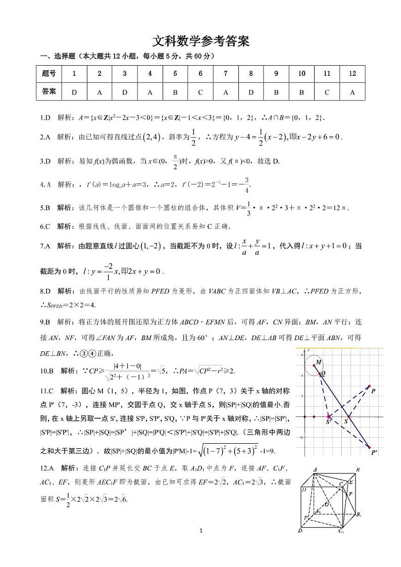 陕西省安康市2020-2021学年高二上学期期中考试数学（文）答案第1页