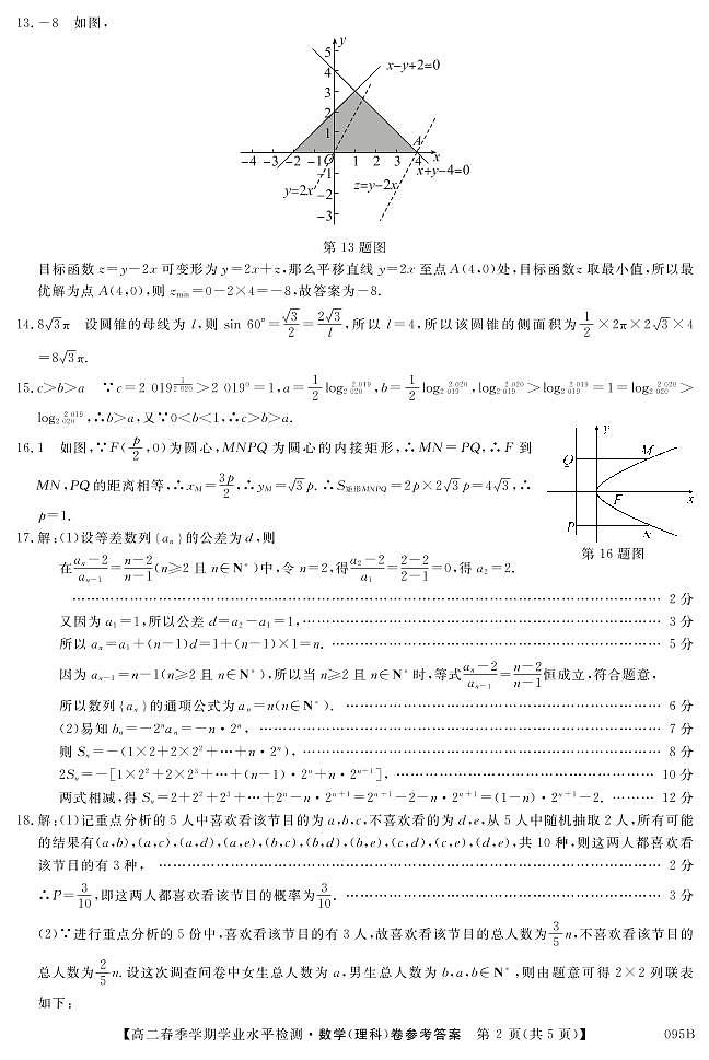 数学理答案第2页