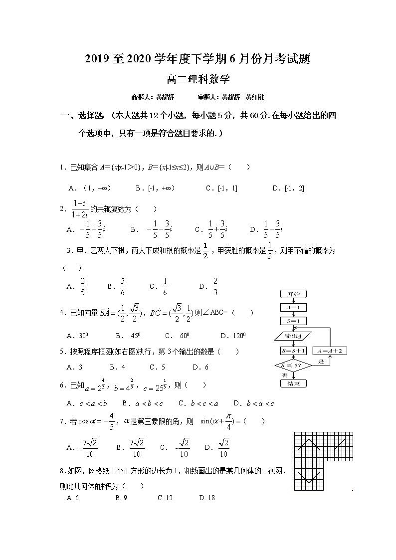 2020广西壮族自治区田阳高中高二6月月考数学（理）试题含答案第1页