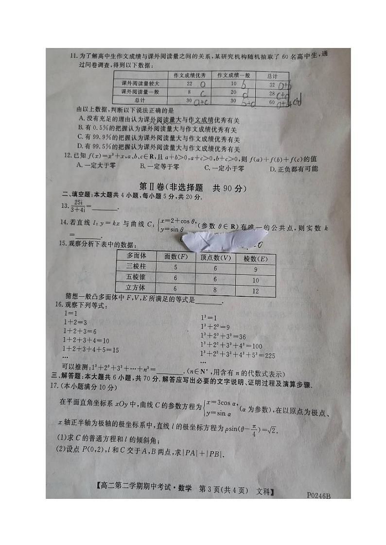 贵州省威宁民族中学2019-2020学年高二下学期期中考试数学（文）试题（图片版）第2页