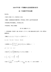 2021衢州五校联盟高一上学期期末联考数学试题含答案