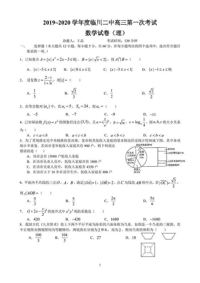 2020届高三第一次月考（理科）第1页