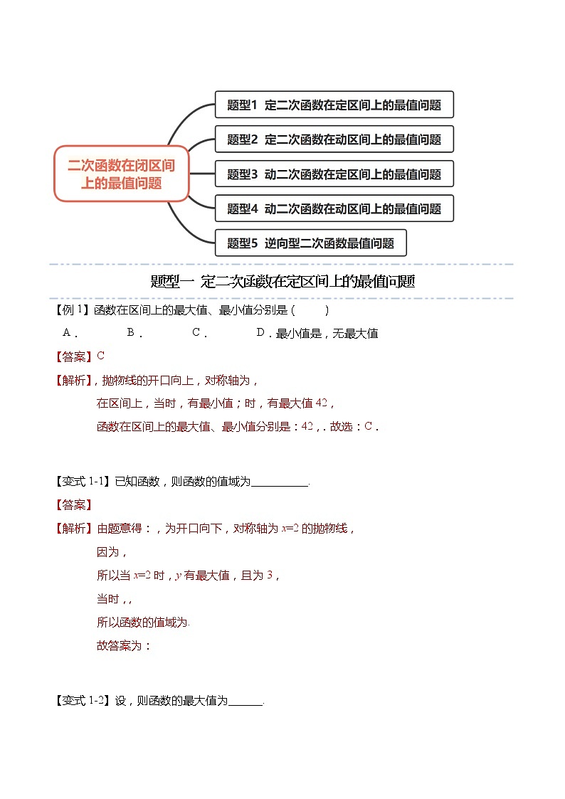 函数专题：二次函数在闭区间上的最值问题-【题型分类归纳】2022-2023学年高一数学上学期同步讲与练(人教A版2019必修第一册)（解析版）第2页