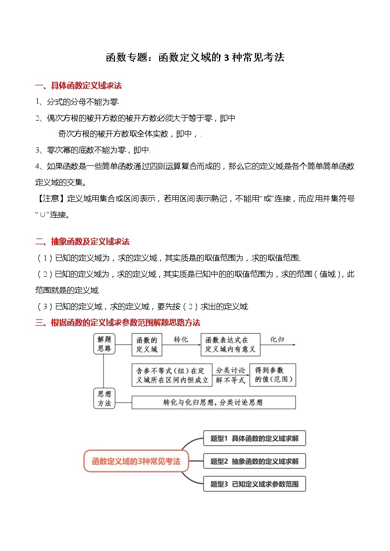 函数专题：函数定义域的3种常见考法-【题型分类归纳】2022-2023学年高一数学上学期同步讲与练(人教A版2019必修第一册)01