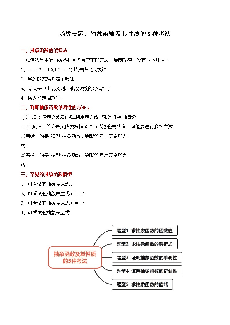 函数专题：抽象函数及其性质的5种考法-【题型分类归纳】2022-2023学年高一数学上学期同步讲与练(人教A版2019必修第一册)（原卷版）第1页