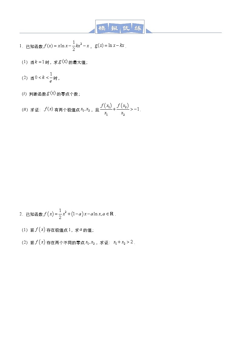 (新高考)高考数学三轮冲刺大题优练13《导数极值点偏移》(原卷版)第2页