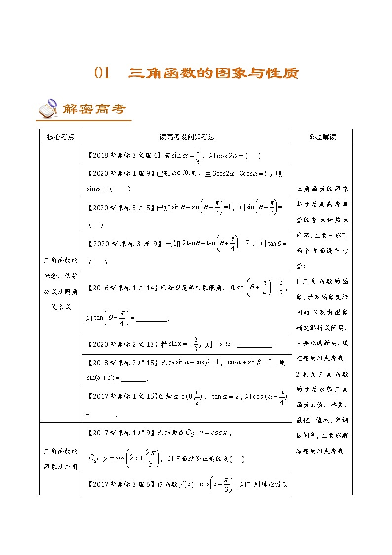 (新高考)高考数学二轮复习讲义01《三角函数的图像及性质》(解析版)第1页