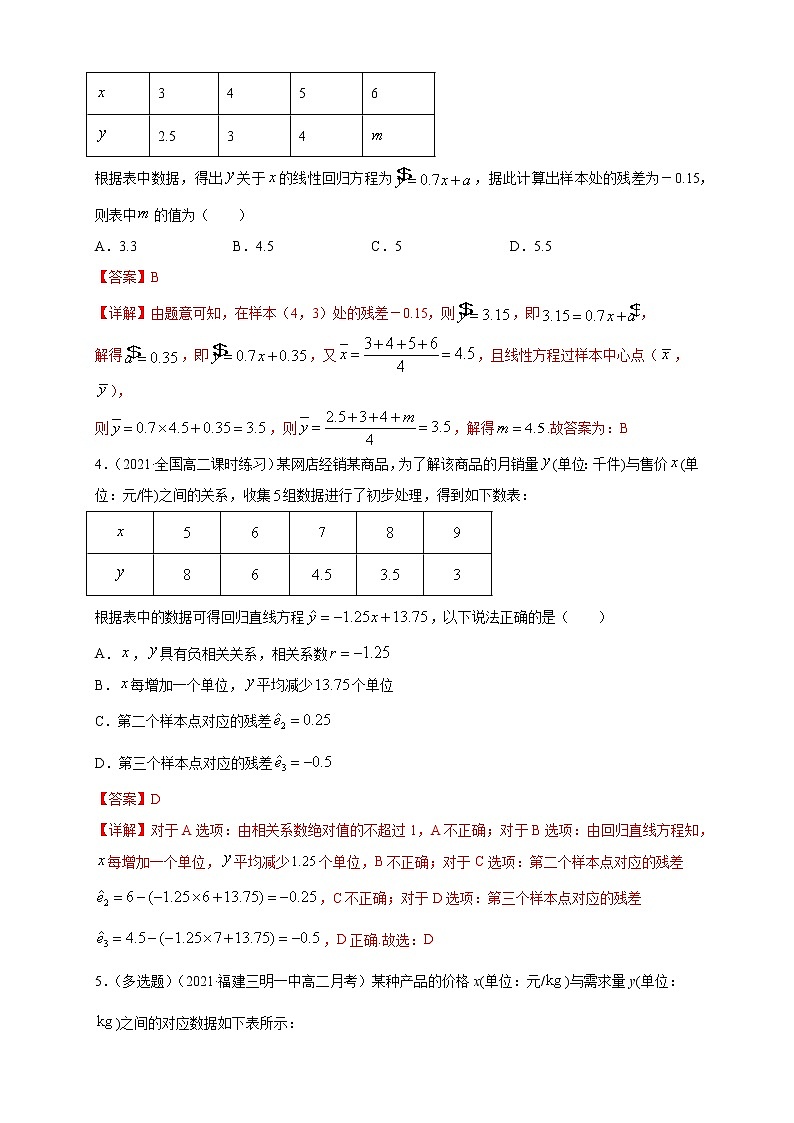 【新教材精创】8.2 一元线性回归模型及其应用  ---B提高练（解析版）第2页