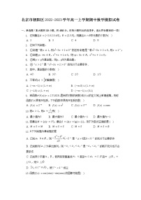 北京市朝阳区2022-2023学年高一上学期期中数学模拟试卷