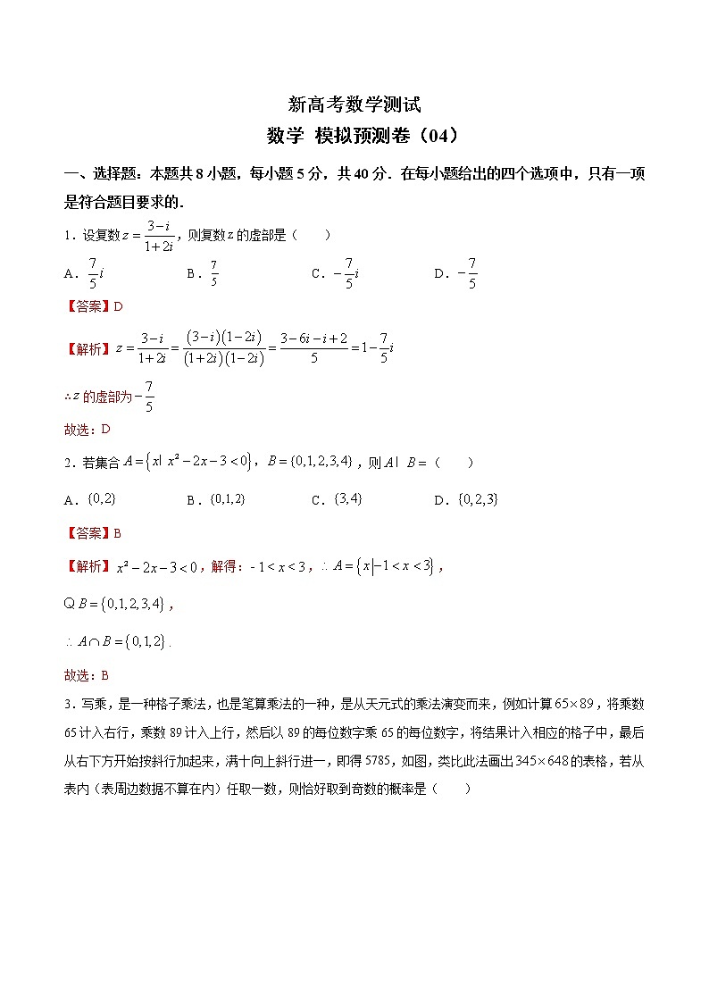 (新高考)高考数学考前冲刺模拟预测卷04（解析版）第1页