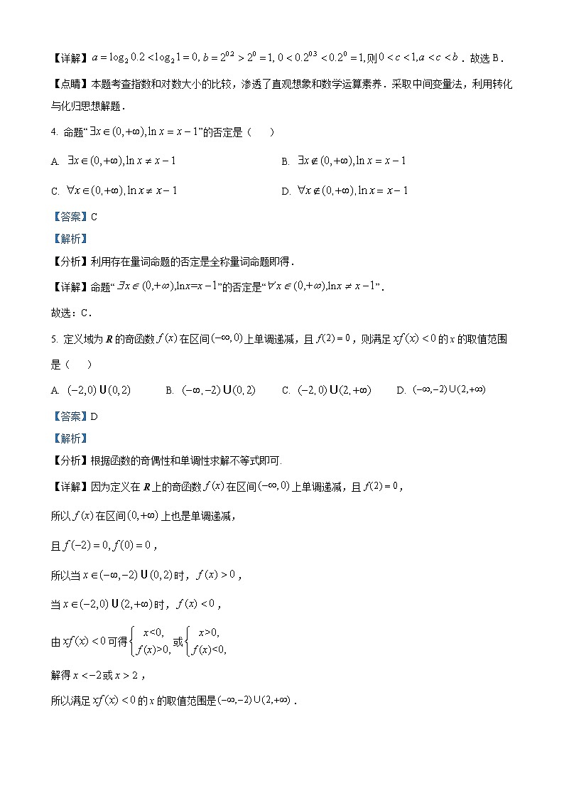 精品解析：甘肃省张掖市第一中学2021-2022学年高一上学期期中数学试题（解析版）第2页