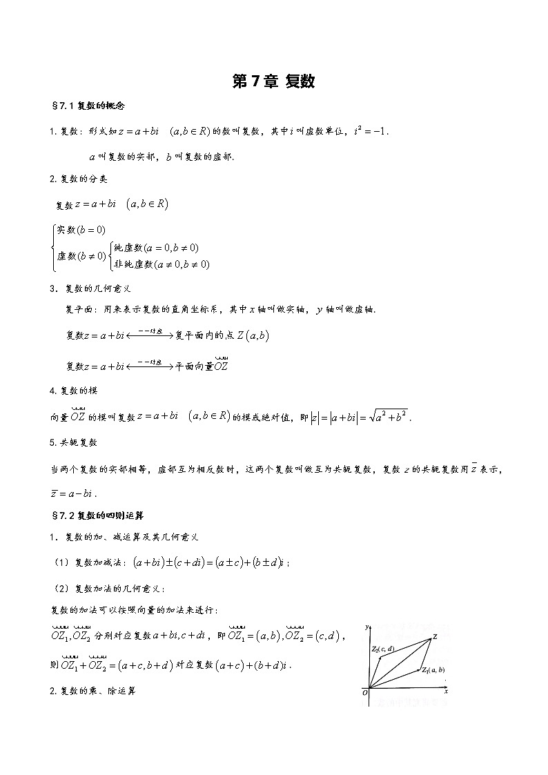 高中数学(人教A版2019)必修第二册  第7章《复数》基础知识汇总 试卷01