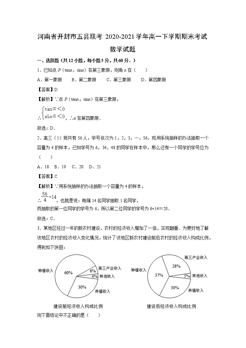 【数学】河南省开封市五县联考2020-2021学年高一下学期期末考试试题（解析版）第1页