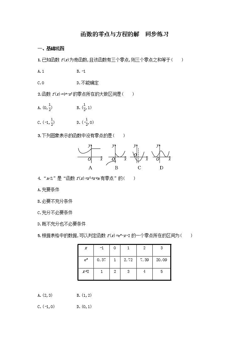 高一数学人教A版（2019）必修一 函数的零点与方程的解 同步练习第1页