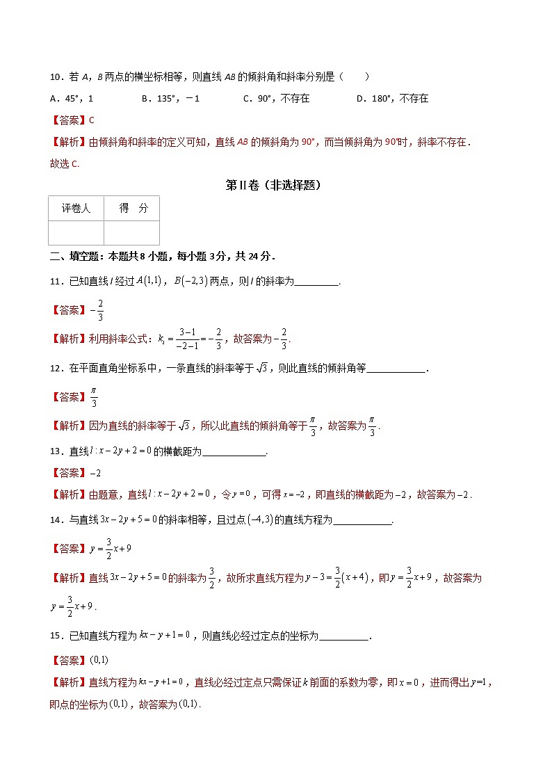专题十  直线的方程（A卷·基础巩固）（解析版)第3页