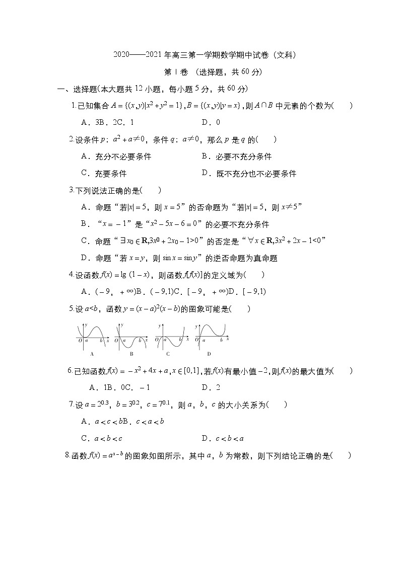 2021石嘴山三中高三上学期期中考试数学（文）含答案01