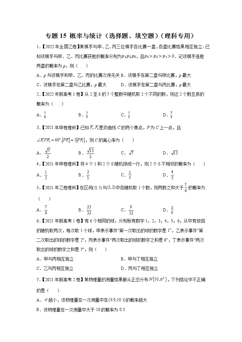 【五年高考真题】最新五年数学高考真题分项汇编——专题15《概率与统计（选择题、填空题）》（理科专用）（2023全国卷地区通用）01