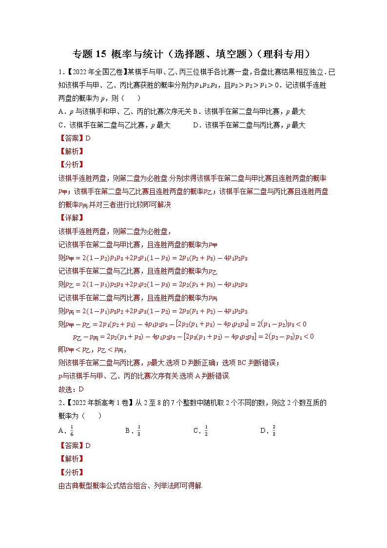 【五年高考真题】最新五年数学高考真题分项汇编——专题15《概率与统计（选择题、填空题）》（理科专用）（2023全国卷地区通用）01