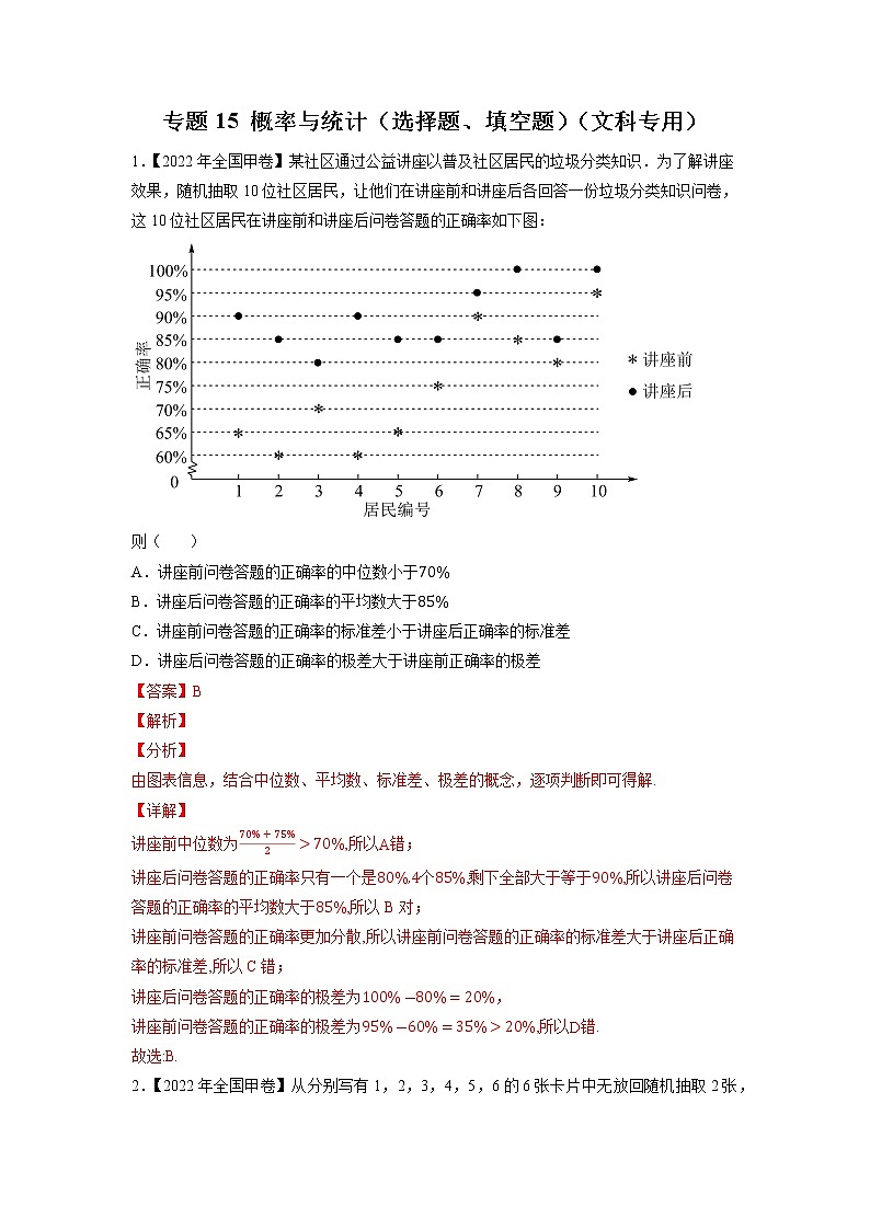 【五年高考真题】最新五年数学高考真题分项汇编——专题15《概率与统计（选择题、填空题）》（文科专用）（2023全国卷地区通用）01