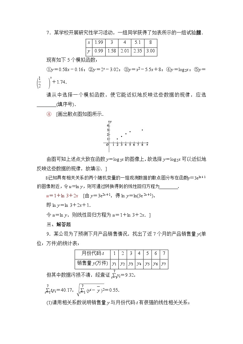人教B版高中数学选择性必修第二册课后素养落实21相关系数与非线性回归含答案第3页