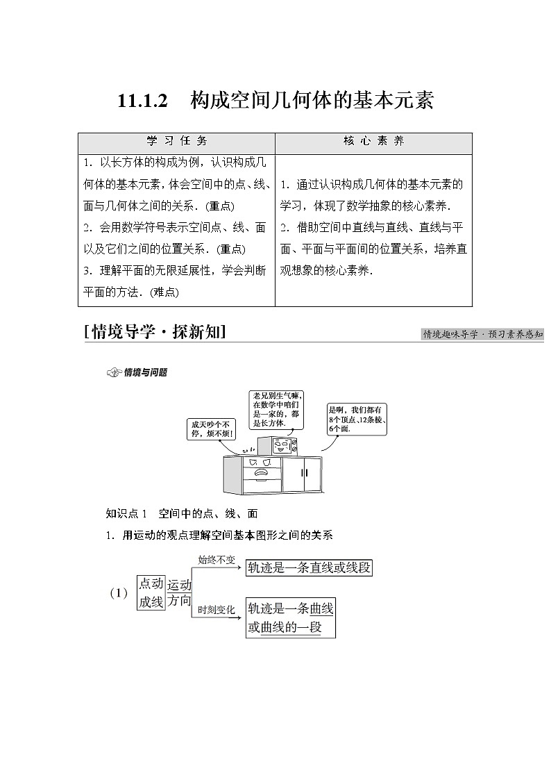 人教B版高中数学必修第四册第11章11.1.2构成空间几何体的基本元素课件+学案+练习含答案01