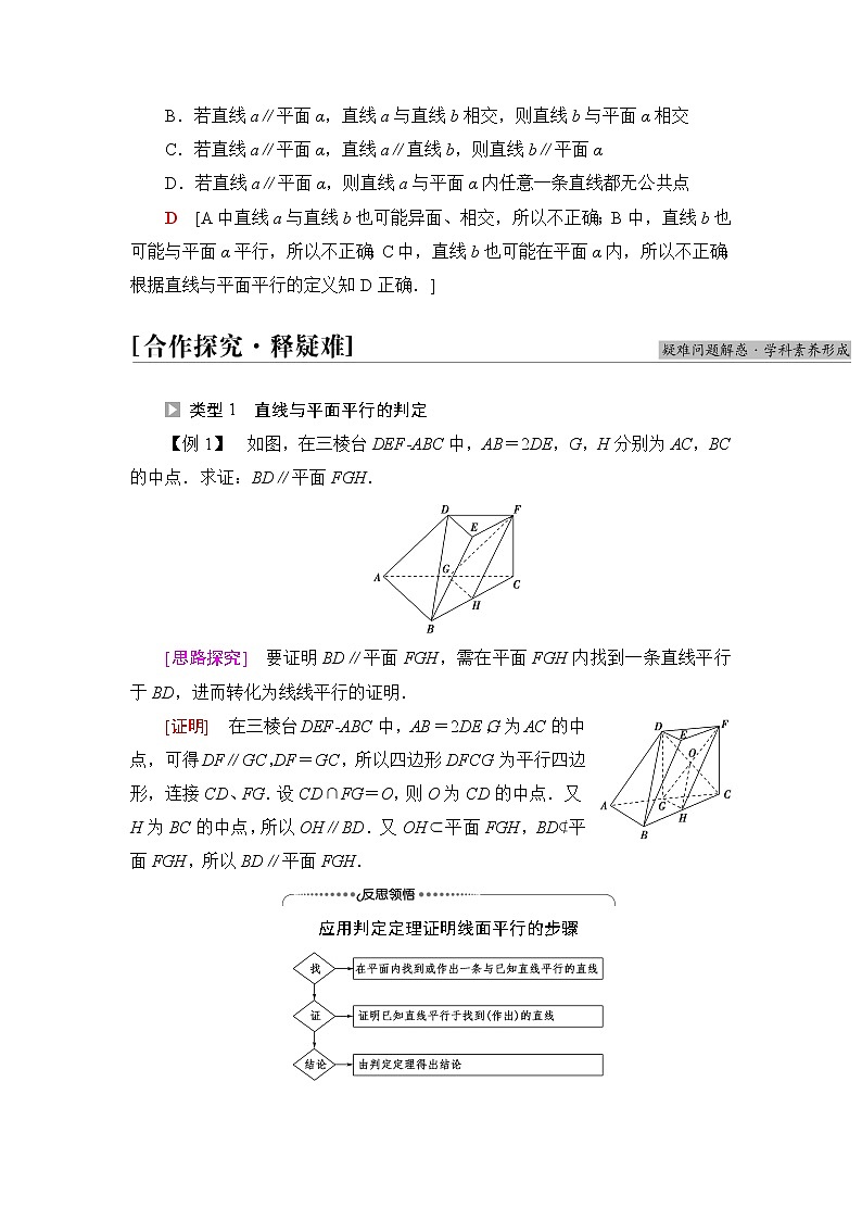 人教B版高中数学必修第四册第11章11.3.2直线与平面平行学案第3页