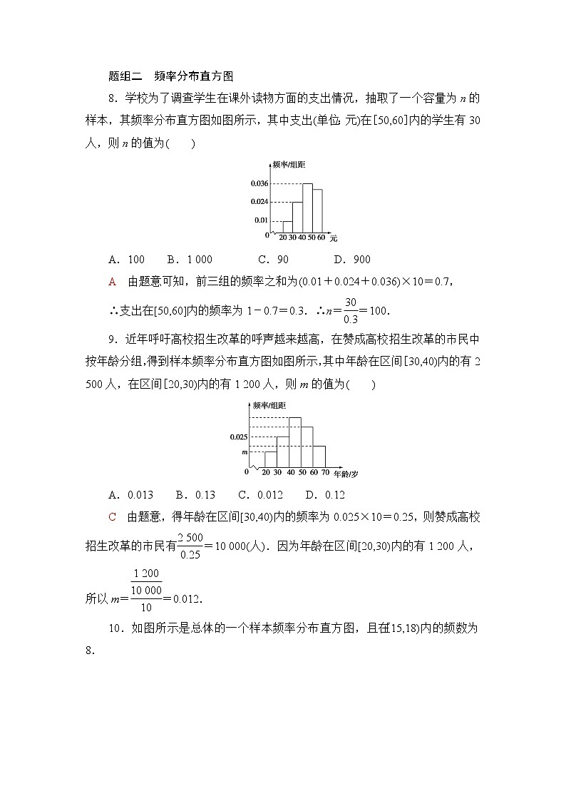 普通高中数学学业水平合格性考试考点过关练17随机抽样、总体取值规律的估计含答案03