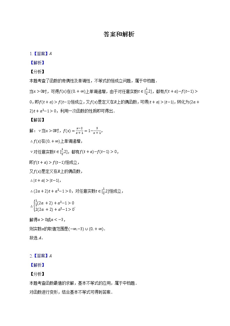 对勾、反比例、双刀等函数--2022-2023学年高一数学人教A版（2019）必修一期中考前复习 试卷03