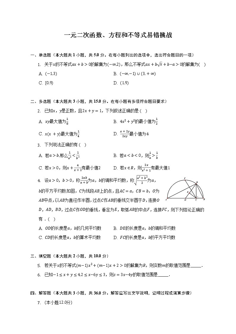 一元二次函数、方程和不等式易错挑战--2022-2023学年高一数学人教A版（2019）必修一期中考前复习第1页