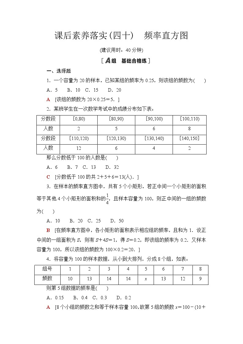 苏教版高中数学必修第二册课后素养落实40频率直方图含答案第1页