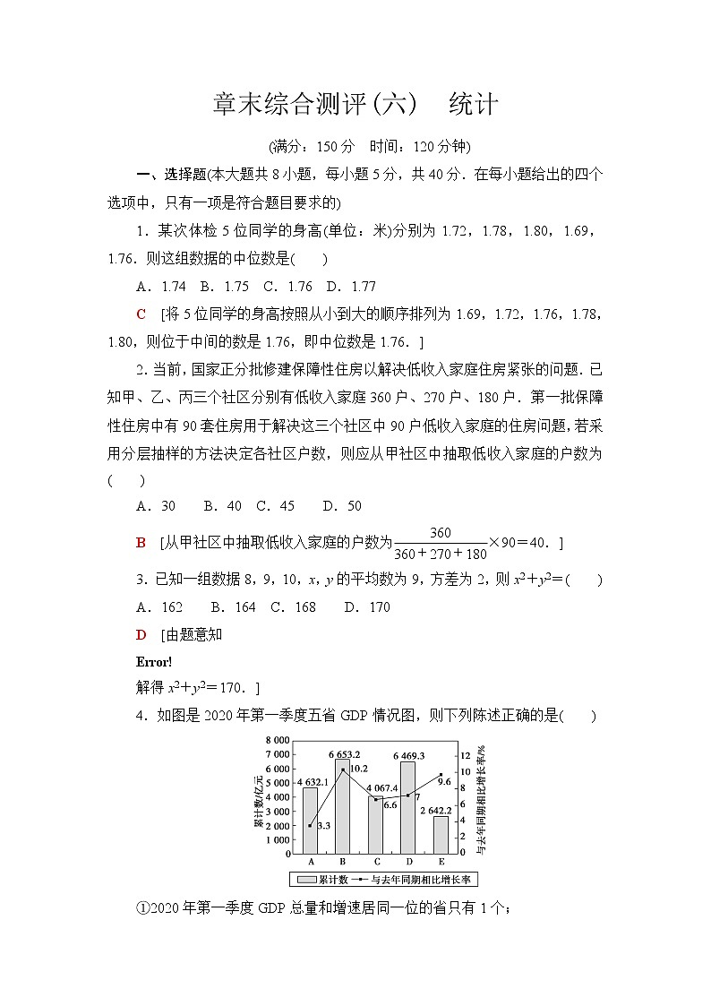苏教版高中数学必修第二册章末综合测评+模块综合测评含答案01