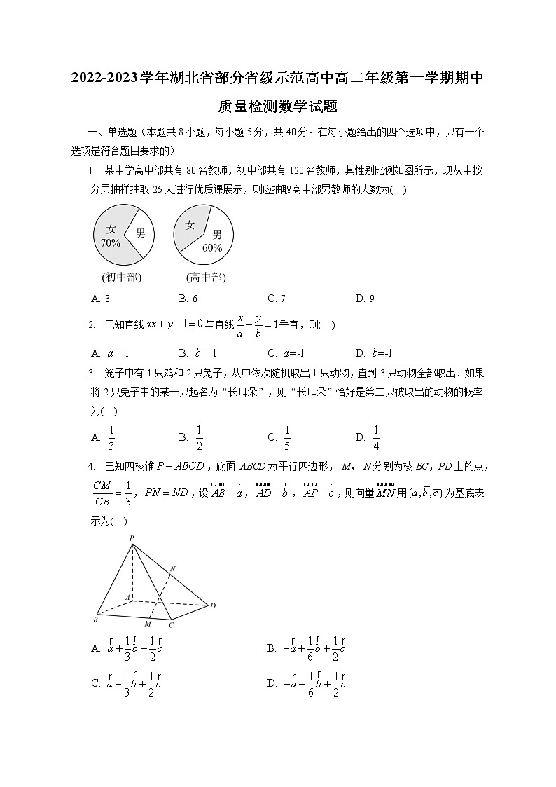 湖北省部分省级示范高中2022-2023学年高二上学期期中质量检测数学试题（含答案）01