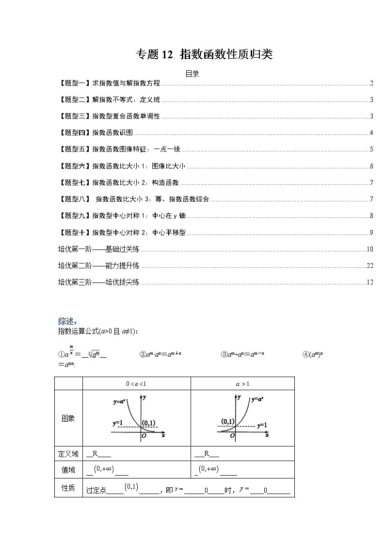 专题12 指数函数性质归类-【巅峰课堂】2022-2023学年高一数学热点题型归纳与分阶培优练（人教A版2019必修第一册）（原卷版）第1页