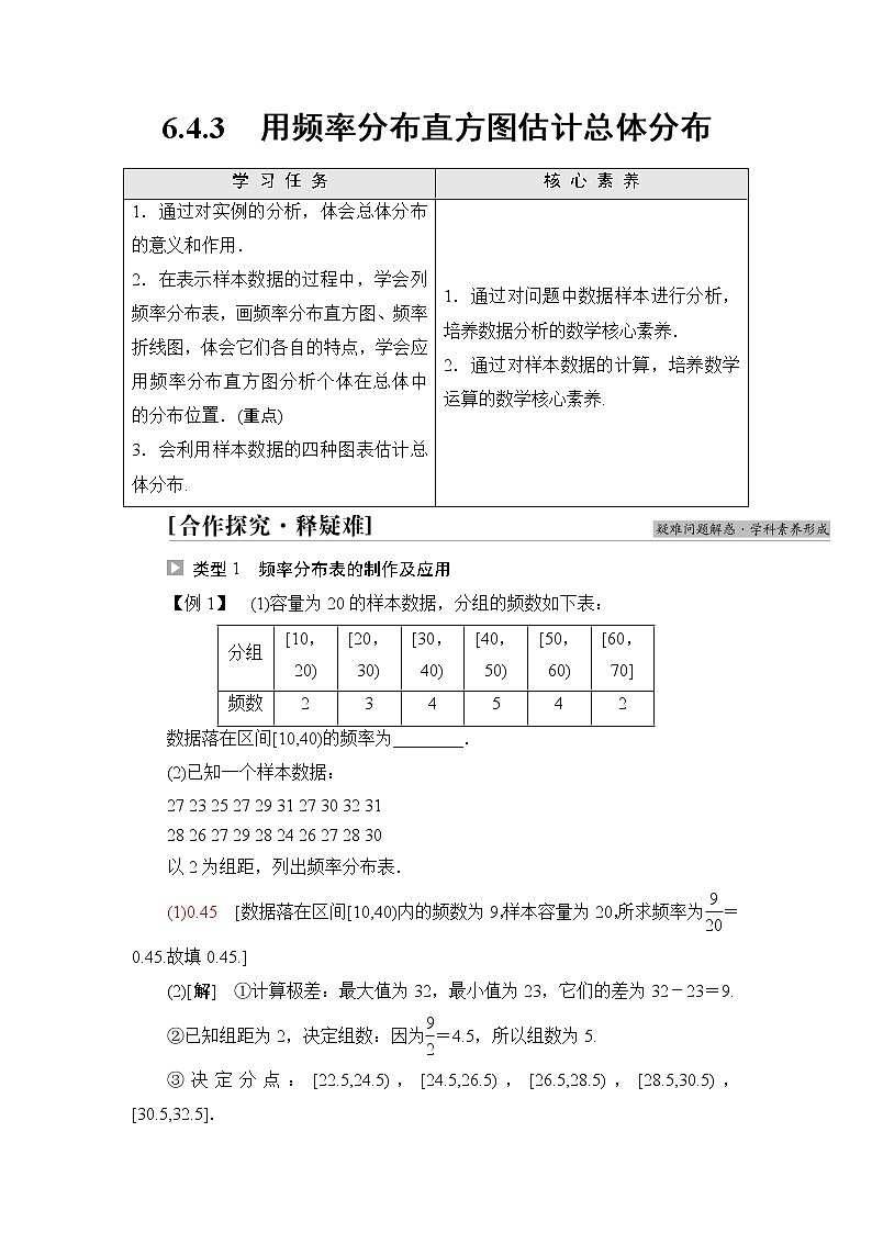 湘教版高中数学必修第一册第6章 6.46.4.3用频率分布直方图估计总体分布课件+学案+练习含答案01