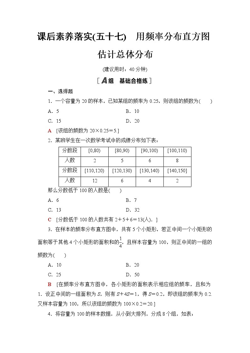 湘教版高中数学必修第一册第6章 6.46.4.3用频率分布直方图估计总体分布课件+学案+练习含答案01