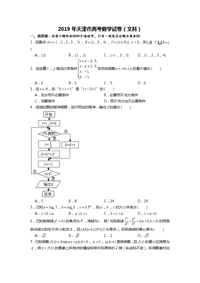 2019年天津市高考数学试卷（文科）第1页