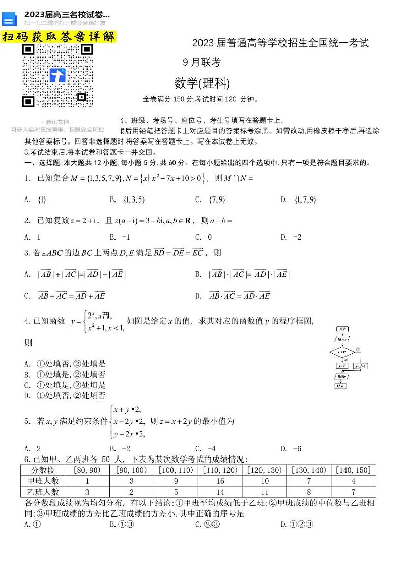 数学河南省部分学校2022-2023学年高三上学期第1页